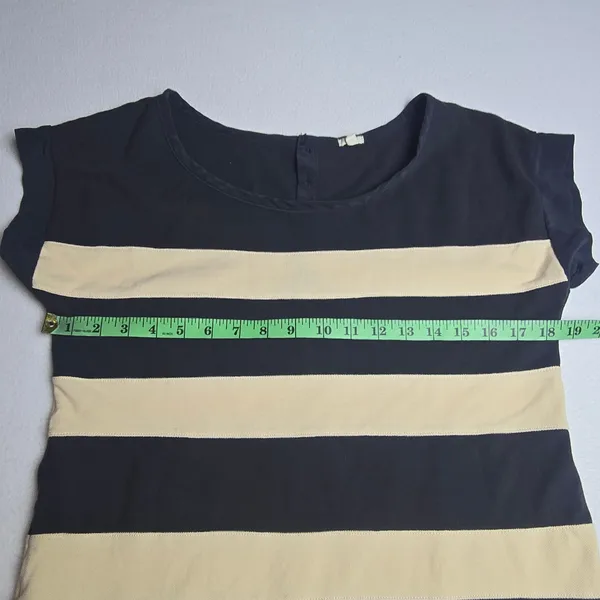 J. Crew Striped Cotton Pique T-Shirt Dress Gray Tan‎ Button Back Cap Sleeve M - Image 7