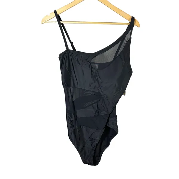 Bar III Women's One-Shoulder Mesh Cutout Swimsuit Black Size XL - Image 2