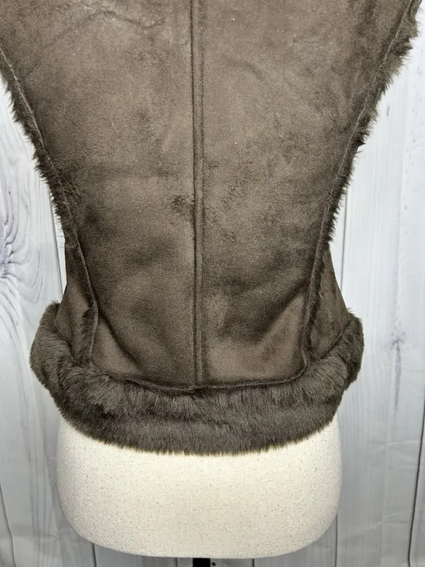 Bebe Faux Fur Suede Vest Womens Sz XS Brown Full Zip Vintage - Image 7