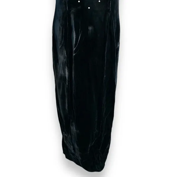 Vintage‎ Black Velvet Pearl Beaded Maxi Slip Dress 90s Formal Evening Size 10 - Image 5