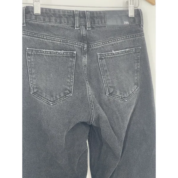Zara Mom Jeans Size 0 Black‎ Faded High Rise Tapered Barrel Leg Pleated Q0004 - Image 8