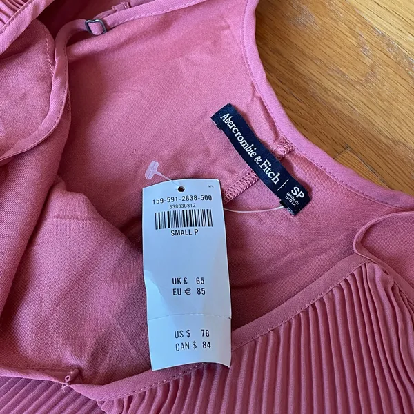 Abercrombie & Fitch Pleated Midi Dress Small Pink Sleeveless Flowy Tie Waist - Image 4
