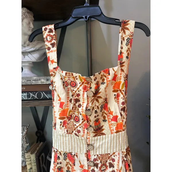 Agua Bendita Goldenrod Button Midi Dress Jazmin Orange Cream Womens Size Large - Image 8