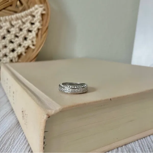 925 Channel Set Pave Silver Diamond Ring Vintage “Liene” Round Band Classic Mens Jewelry - Image 3