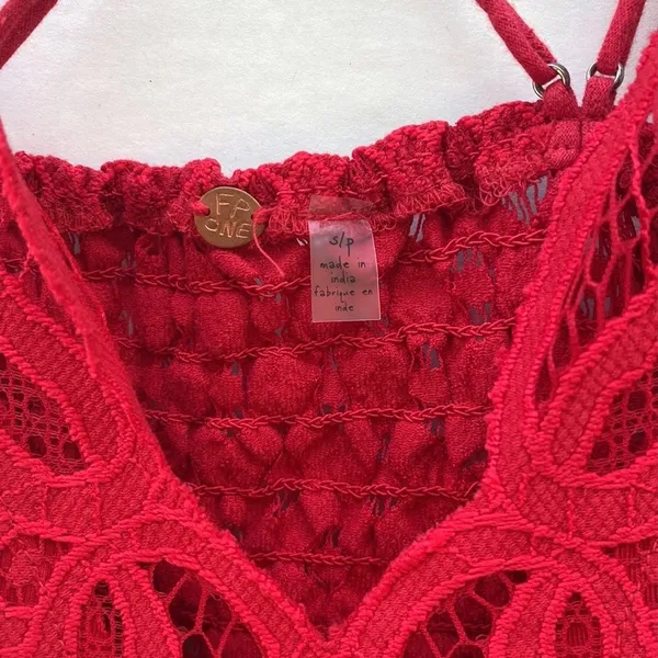 NWT Free People Womens size small cherry red Adella lace cross strap Cami top - Image 7