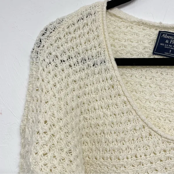 Abercrombie & Fitch Cream Chunky Knit Long Sleeve Sweater Womens S Crochet Boho - Image 5