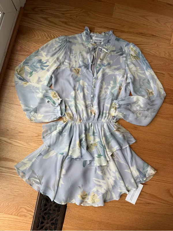 Yumi Kim Love Always Blue Floral Ruffle Mini Dress XS Revolve - Image 2