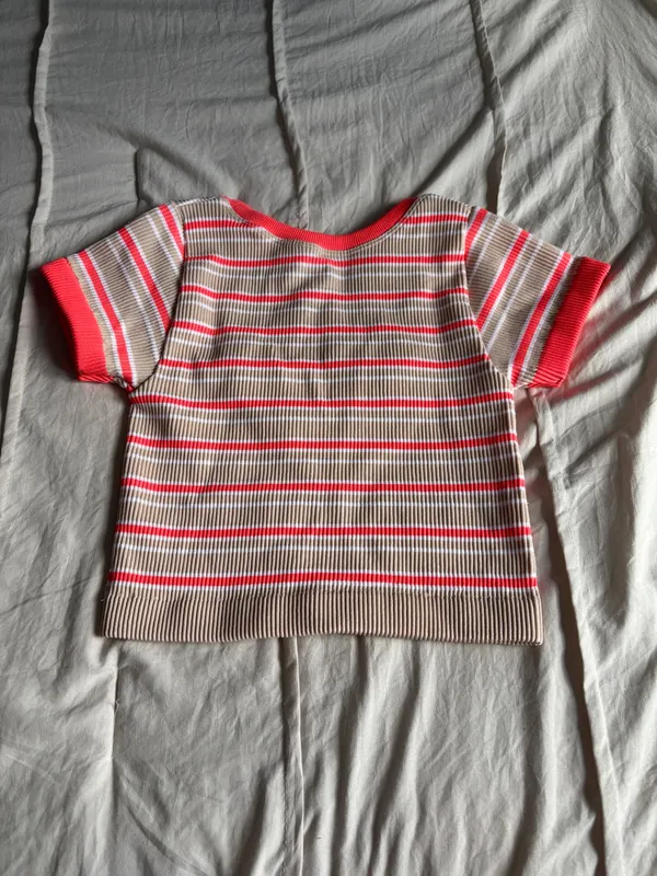 Pink and Beige Striped Aerie Cropped Tee - Image 2