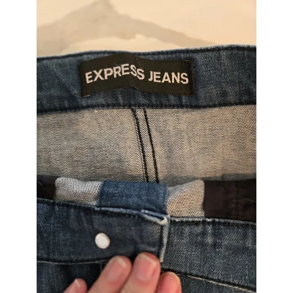 Express Jeans Denim Mini Skirt Button Front Medium Wash High Waist Jean Skirt 8 - Image 3
