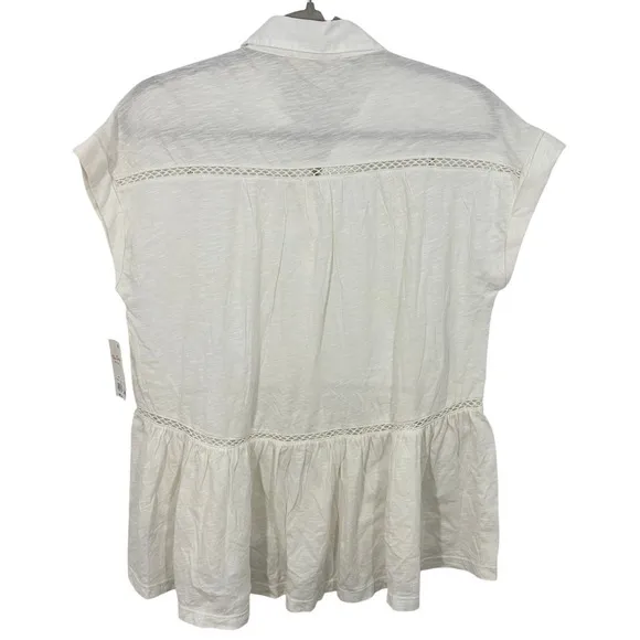 Lucky Brand White‎ Eyelet Peplum Babydoll Button Up Shirt Top Boho Cotton NWT - Image 5