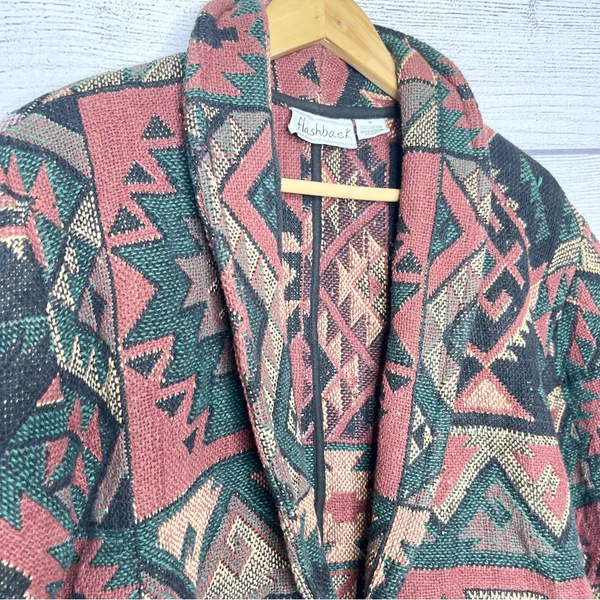 Vintage Flashback Southwestern Pattern Cropped Tapestry Jacket Size Medium Green - Image 7