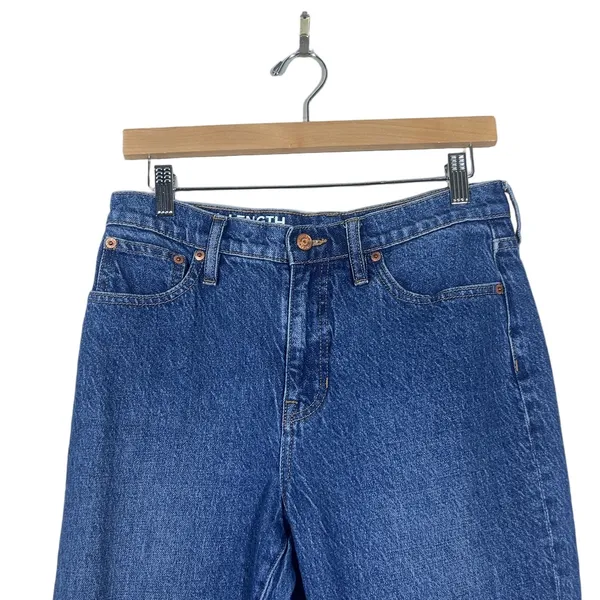 J.Crew Full Length Demi Boot Solid Jeans Blue Raw Hem High Rise Size 28 - Image 2