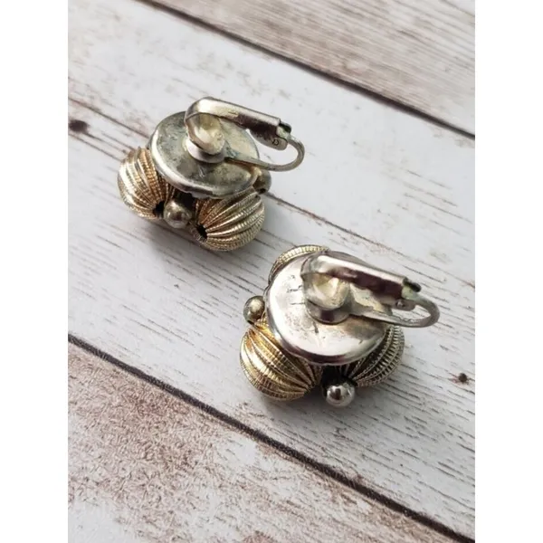 Vintage Clip On Earrings - Gold Tone Ball Cluster 0.75" - Stamped Japan - Image 3