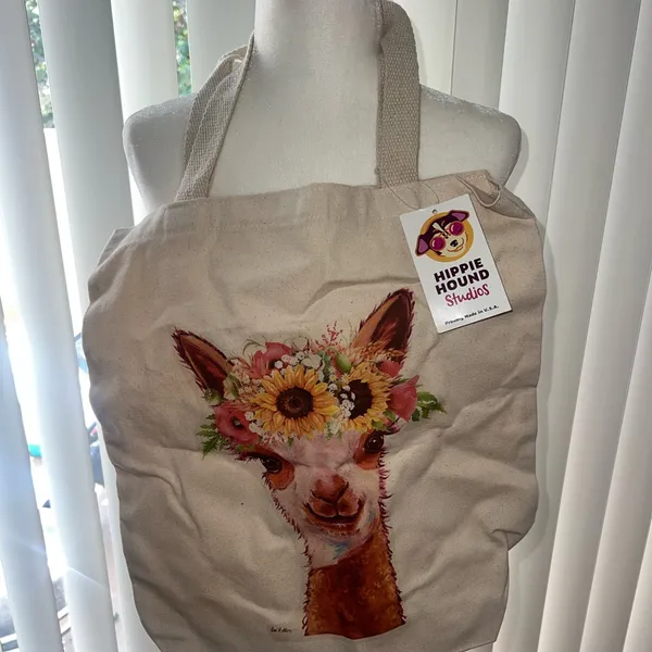 Hippie Hound Studios Sunflower Llama Bag Tote 15" X 14" Artist Lee Keller USA - Image 2