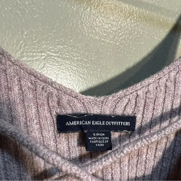 American Eagle‎ Women's Size Small Knit Tank Top Ribbed Beige V-Neck Lace Up - Image 6
