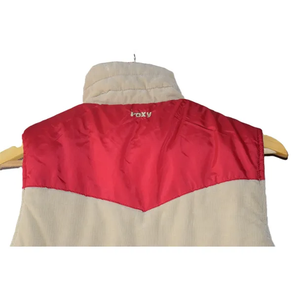 Roxy Reversible Puffer Vest Women Red Tan Excellent Western Corduroy Quilted - Image 8