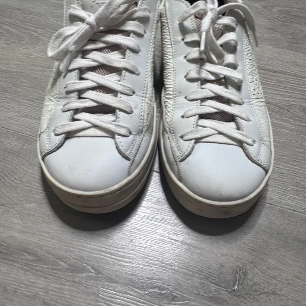 P448 John White Crinkled Leather Low Top Sneakers Italy Women Size 37 or 6.5 - Image 4