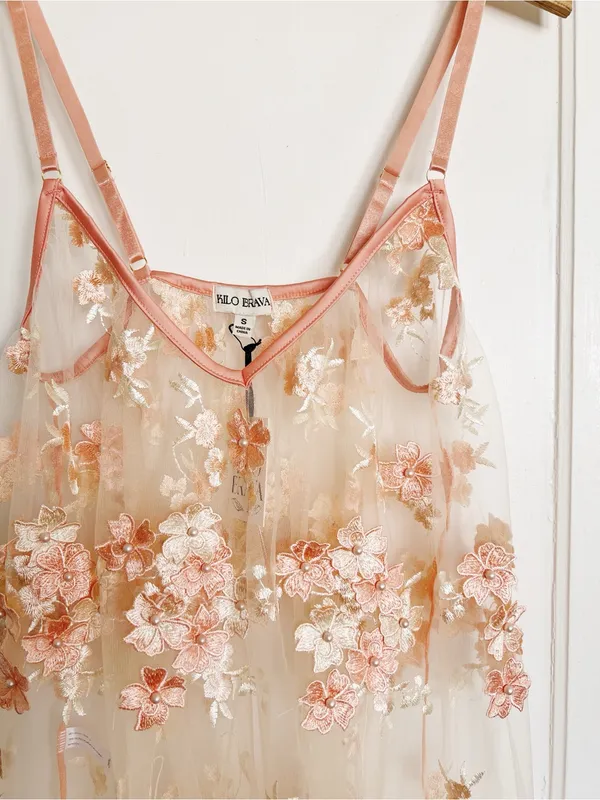 KILO BRAVA • Anthropologie Embroidered Mini Slip Dress sheer nightie nightgown - Image 4
