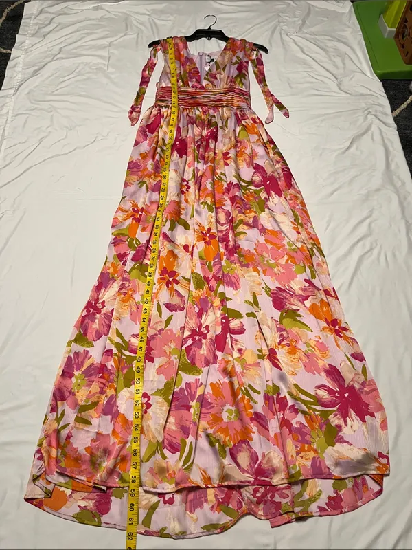Sugarlips Pink Floral V-Neck Tie-Shoulder Maxi Dress - Image 3