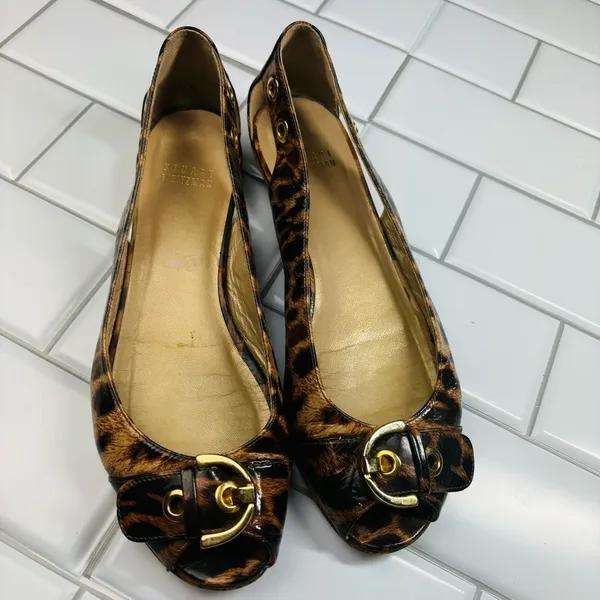 Stuart weitzman chitchat leopard printed‎ ballets flats open toe 8M - Image 2