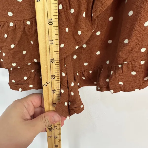 American Eagle Ruffle Wrap Shorts Womens XS Brown Polka Dot Boho Summer‎ Skort - Image 3