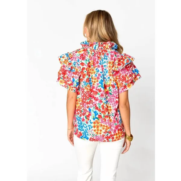 New Buddylove | Shauna Ruffle Shoulder Top In Berry Blue Small - Image 4