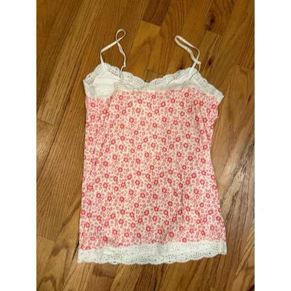 VTG Aeropostale L Pink Floral Camisole Top Lace Trim Y2K‎ Fairy Slip Dainty - Image 2