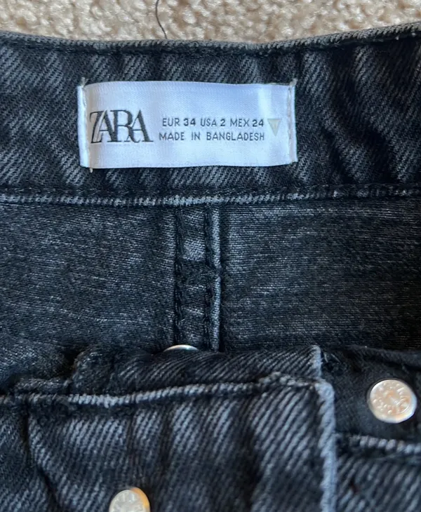 ZARA Black High Rise Distressed Cheeky Denim Shorts Size 2 - Image 2