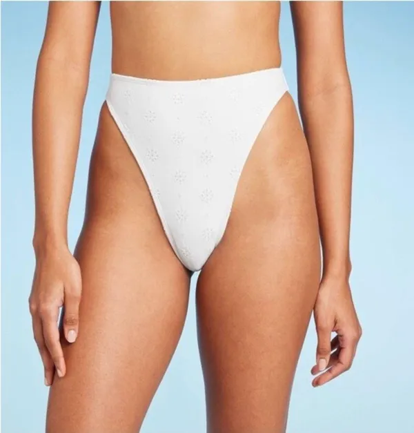 Wild Fable White Eyelet High Waist Cheeky Bikini Bottom - Image 2