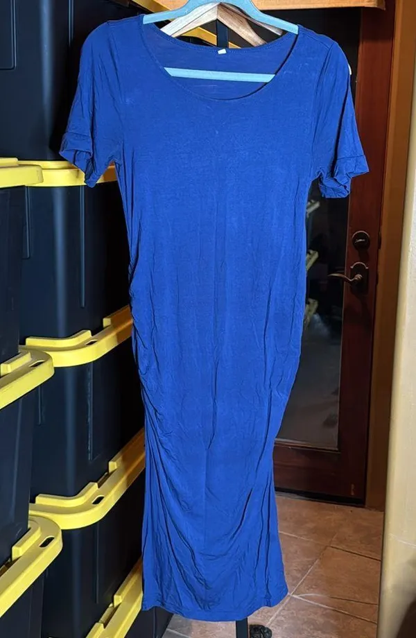 Pinkblush Navy Ruched Short Sleeve Dress Size Small - Image 2