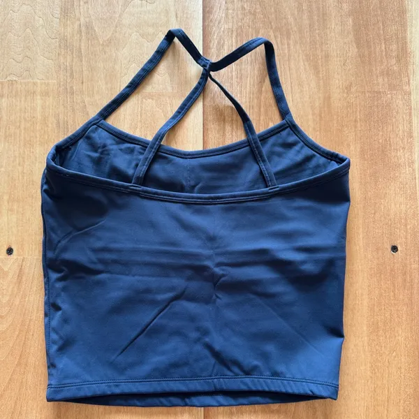Women Navy Blue Strappy Racerback Yoga Crop Tank Top Built-in Bra Large - Image 2