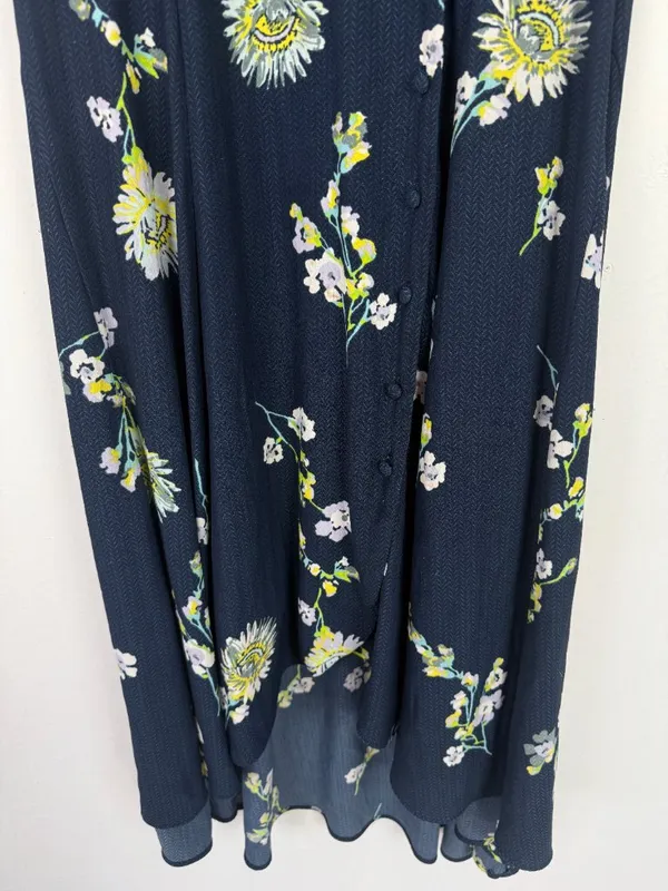Free People Lost in You Floral Midi Dress Button Hi-lo Navy Blue Size Small S - Image 6