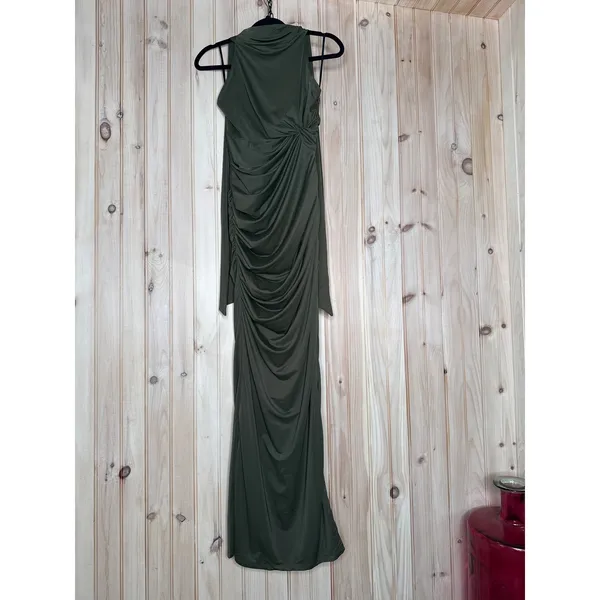 NWT Lulus Seraiah Olive Green Knotted Ruched Halter Maxi Dress Bridesmaid Size S - Image 2