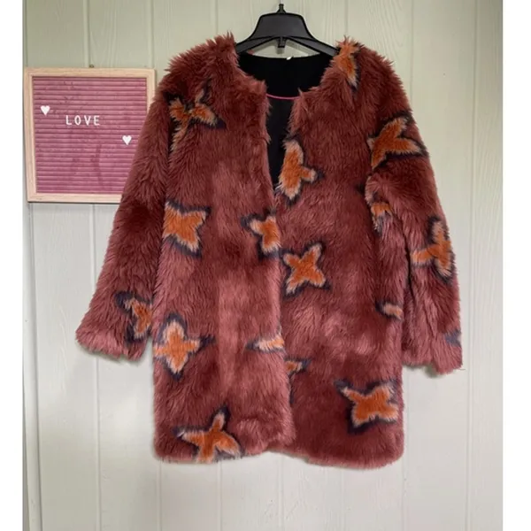 Free People RARE HTF Wrap Me Up Star Faux Fur Fun Jacket Coat‎ Blogger Fav Fall - Image 3