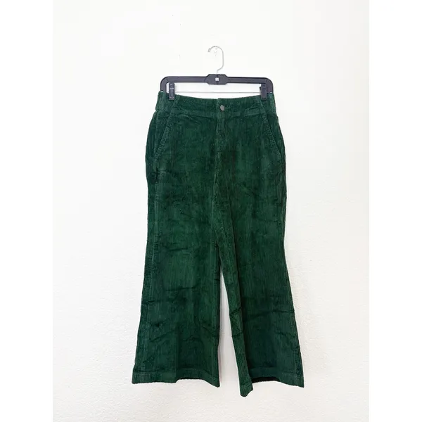 Pact Organic Cotton Corduroy Wide Leg Cropped Pants Size Small Green - Image 4