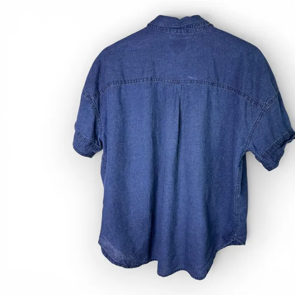 J. Crew Indigo Linen Cotton Short Sleeve Button Up Shirt Womens Small H6504 - Image 2