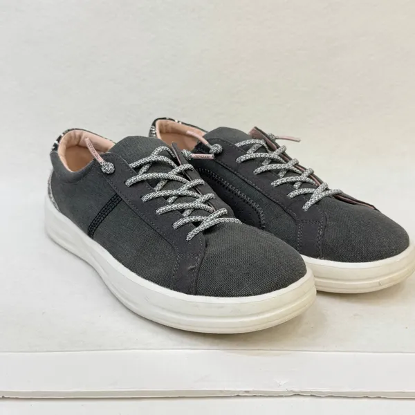 HeyDude Womens Karina Slip On Casual Canvas Sneakers Gray Black Snake Size 9 - Image 3