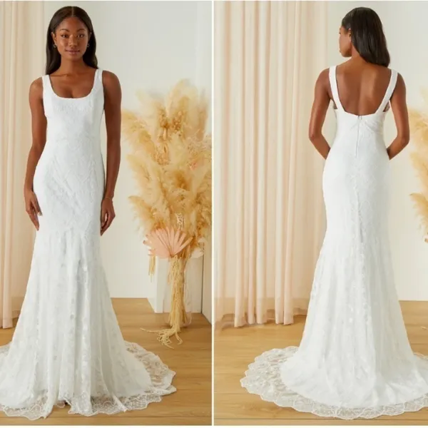 LULU's Romantic Elegant Bridal Wedding Embroidere Lace Sophisticated Gown - Image 2