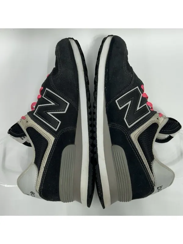 New Balance 574 Sneakers Womens 8 Black Suede Pink Laces Retro Running Athletic - Image 7