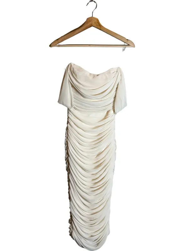 House of CB Carlotta Ruched Draped Chiffon Dress Womens XS Ivory Formal Cocktail - Image 5