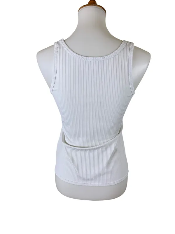 Eleven By Venus Williams White Ribbed Square Neck Tank Top Tennis Athleisure S - Image 3