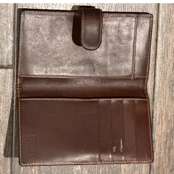 Dooney & Bourke Monogram Jacquard Leather Trim Bifold Long Wallet Brown Vintage - Image 6