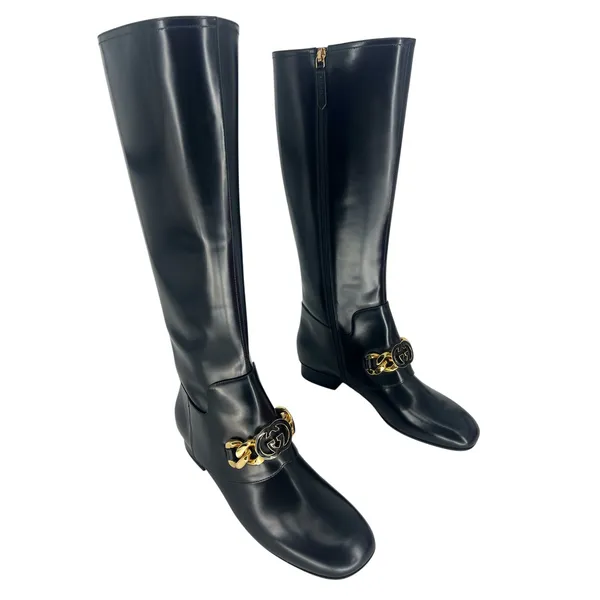 Gucci Interlocking GG Chain Patent Leather Knee‎ Boots - Image 6