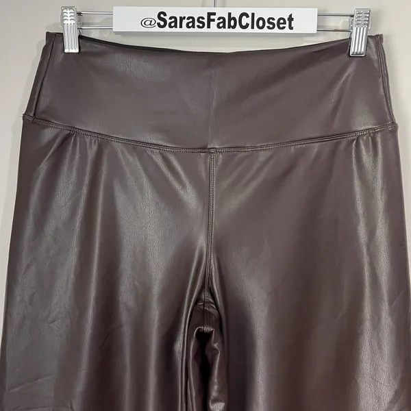 Halara Faux Leather Wide Leg Pants Womens Large High Waisted Chocolate Brown NWT - Image 2