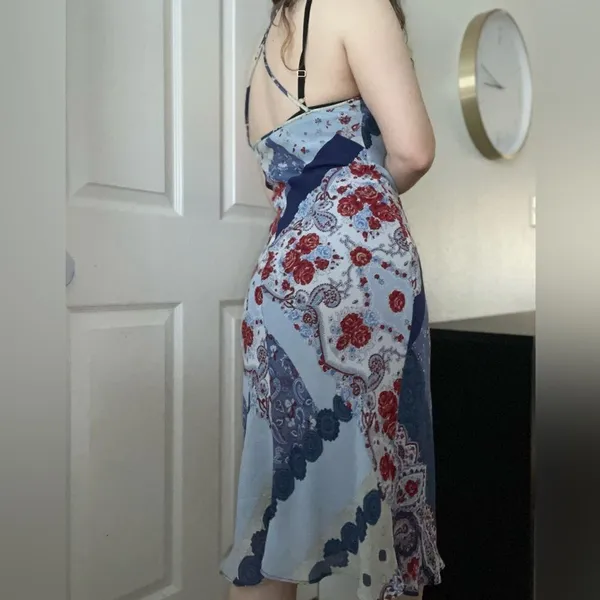 Vintage Y2K Rampage Bandana Floral Patchwork Midi Chiffon Dress Bias Cut Size‎ 4 - Image 2