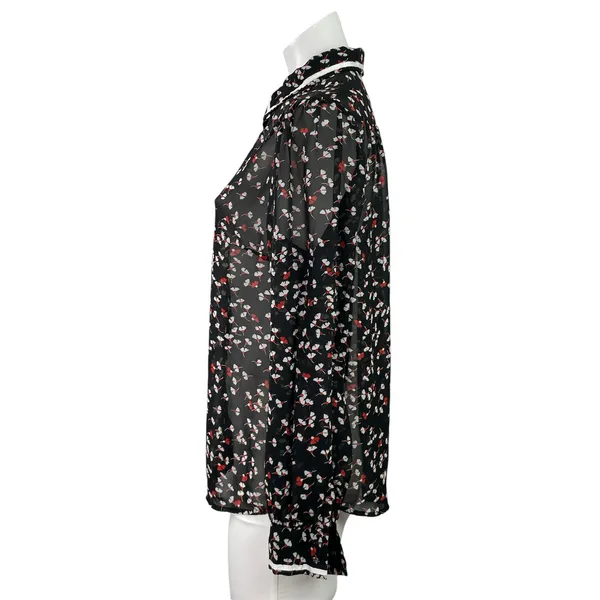 Modcloth Women's Black Floral Long Sleeve Sheer Button Down Shirt Top Size M - Image 2