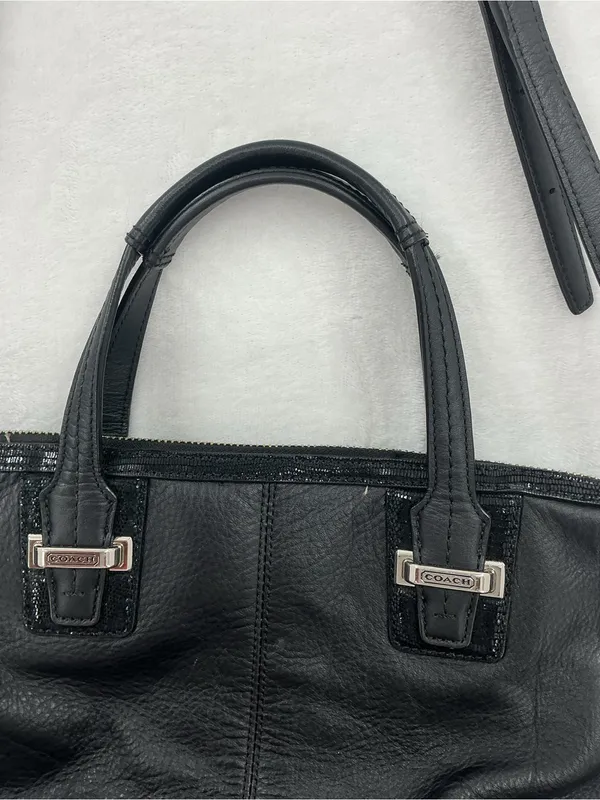 Coach Black Leather Satchel with Adjustable Strap c19 - Image 6