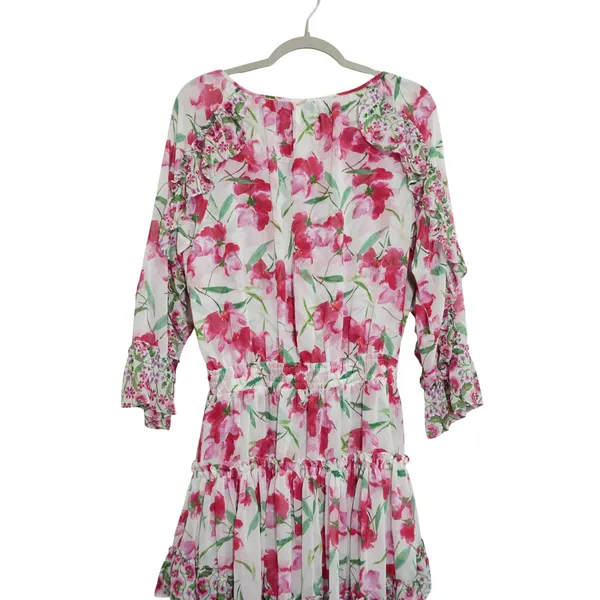 MISA Los Angeles Size Medium Pink Floral‎ Ruffle Mini Dress Smocked Waist Girly - Image 8