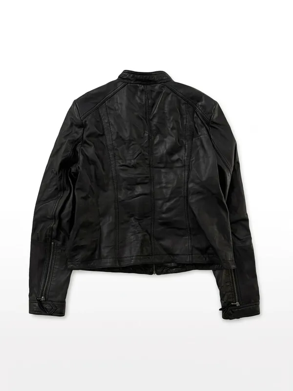 Black Rivet Womens Leather Jacket Size L Black Zip Biker Moto Fitted Outerwear - Image 2