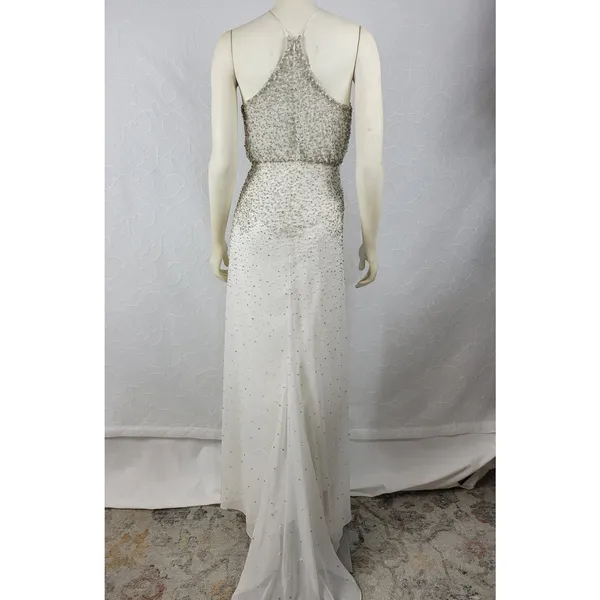 Anthropologie Womens Dress Sz S White Silver Rian Beaded Embellished Halter Maxi - Image 15